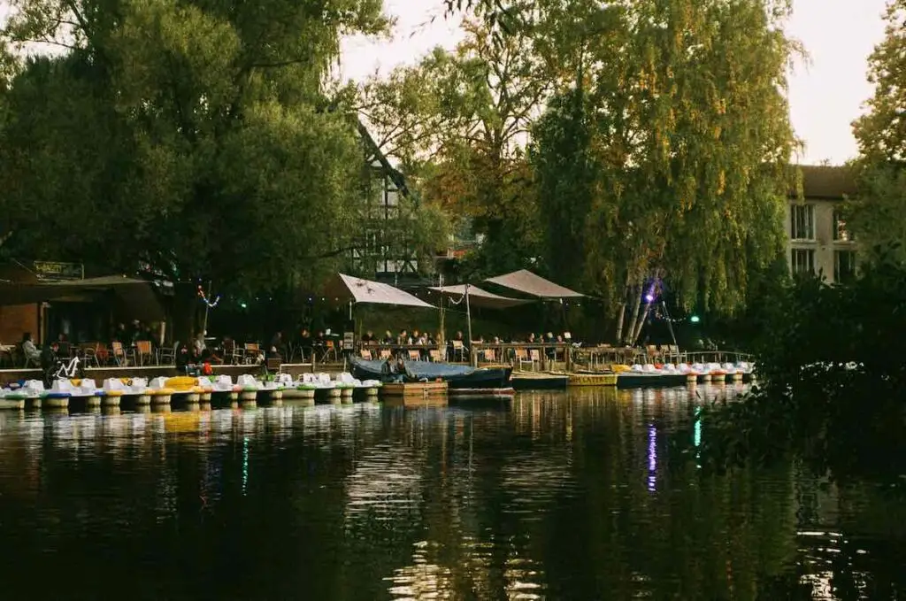 Beer garden next to a river