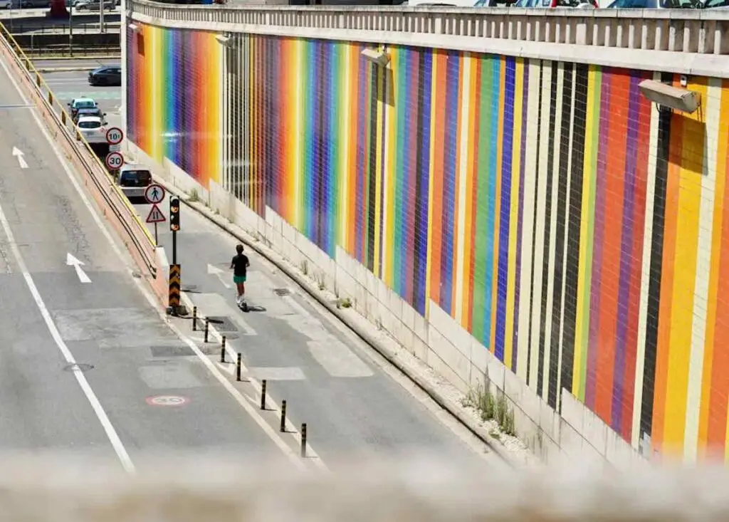 Colourful bridge mosaic in Lisbon