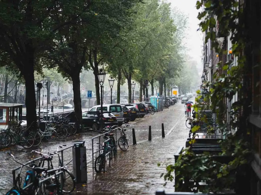 Amsterdam street in the rain