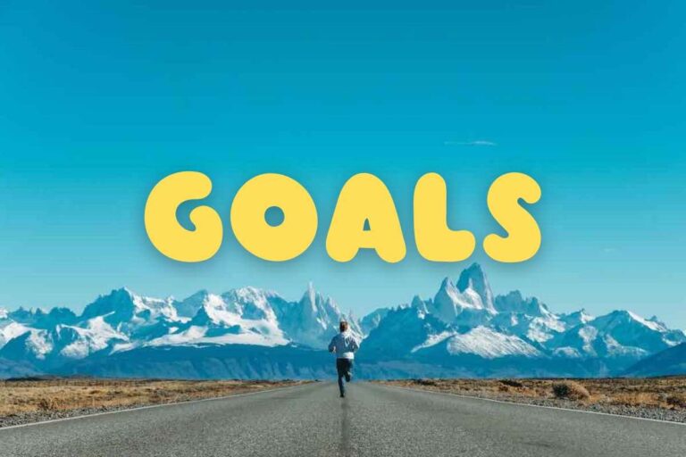 Road runner headed towards a mountain with the word 'Goals'