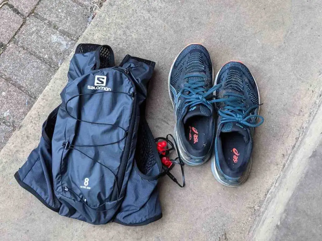 Running hydration vest and trail shoes