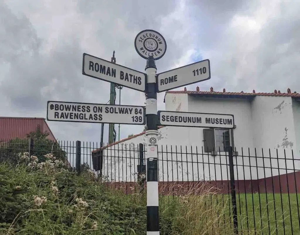 Hadrians Wall start/end sign at Wallsend 84 miles